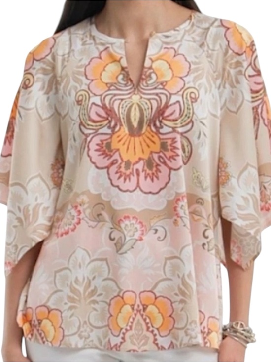 Chico's Tops - CHICO's Beige Cream Blouse w/ Pink and Yellow Floral Print Size 2.5 (14)